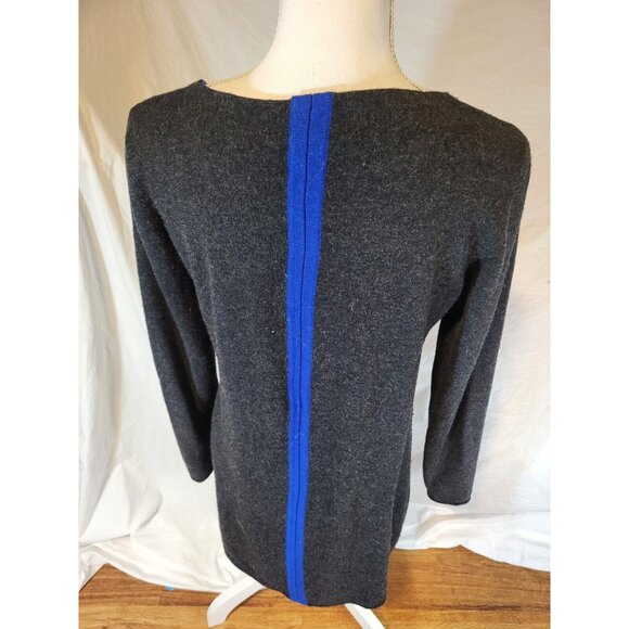 Ply Cashmere Dark Gray Heather Blue Trim 100% Cashmere Sweater Size L - Picture 4 of 5